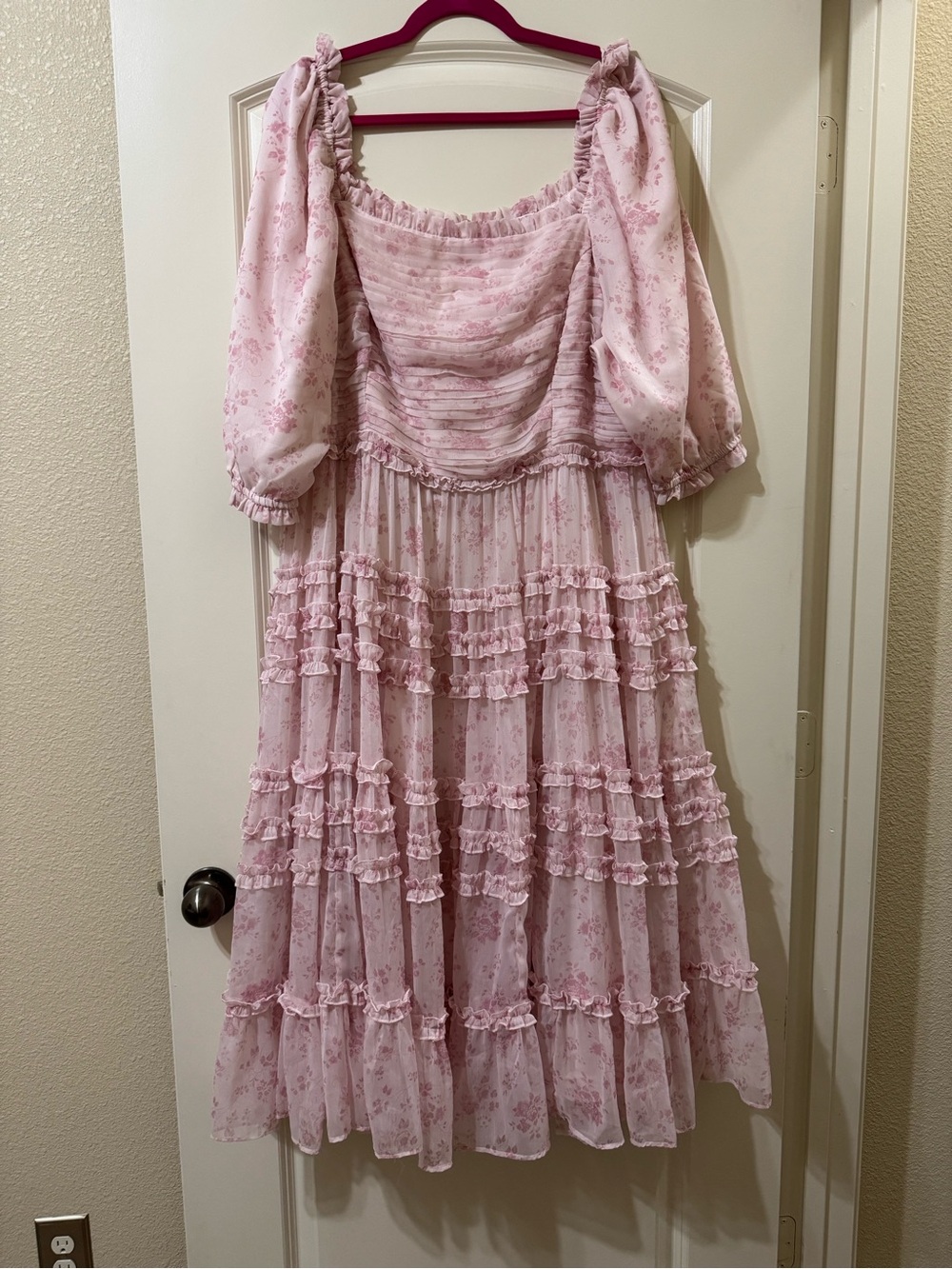 Ivy City Co Pink Floral Ruffle Midi Dress